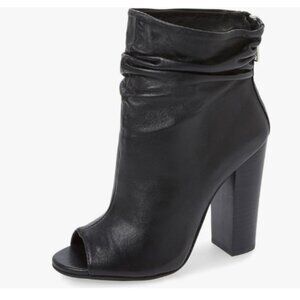 FSJ Black Stylish Peep Toe Slouch Ankle Boots Chunky Stacked Heels Party Shoes